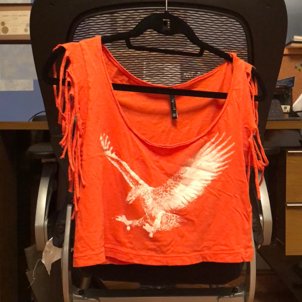 Orange fringe crop top